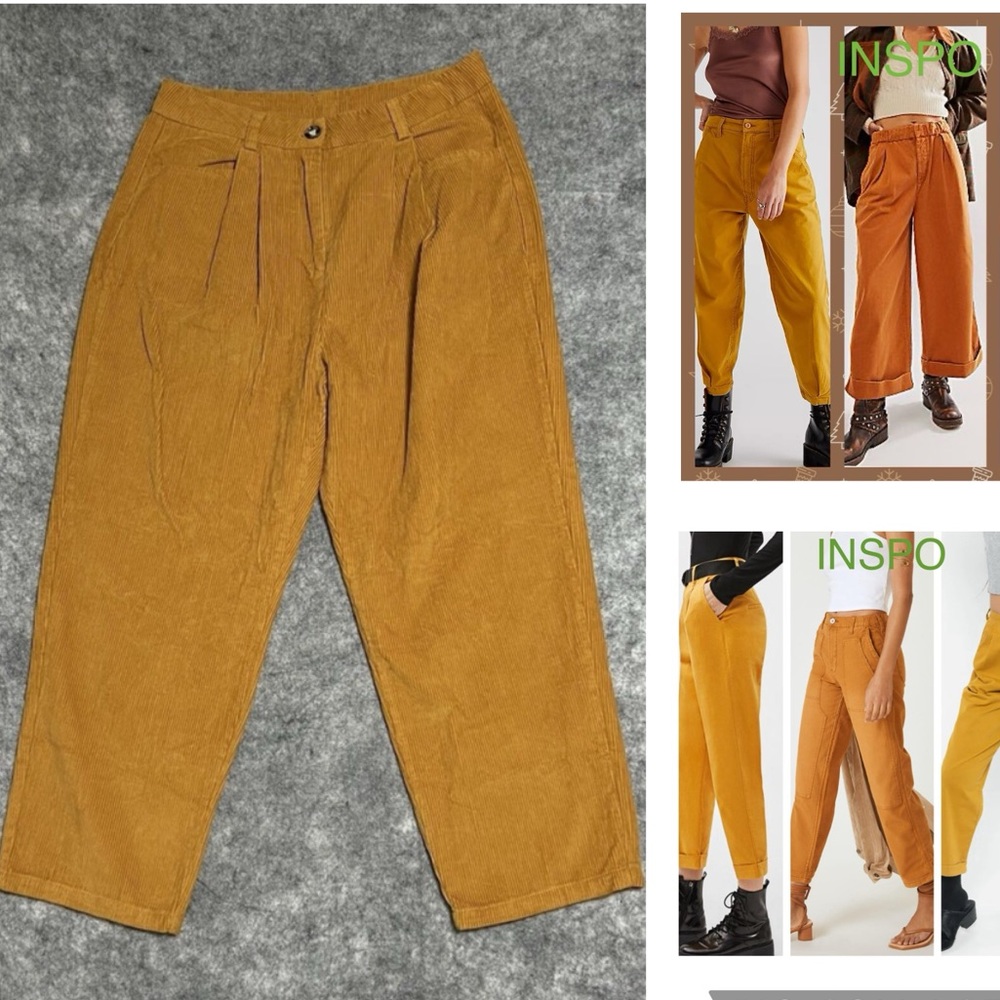 Mustard Corduroy Double Pleated Pants Women’s XL 30 Classiccore Academia Y2K